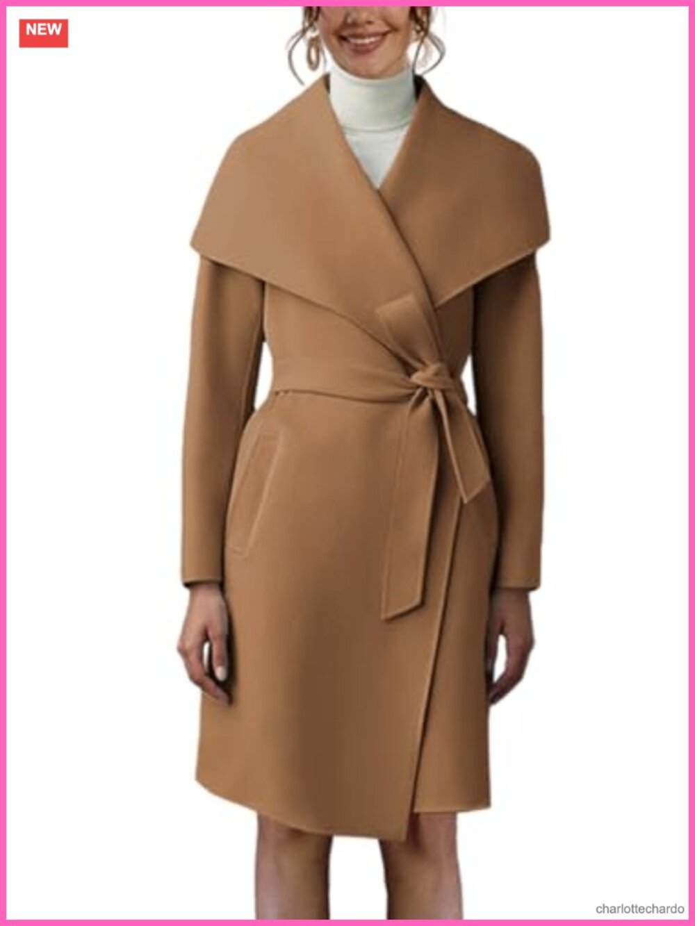Women's Pea Trench Coat Lapel Collar Long Belted Overcoat Pockets
